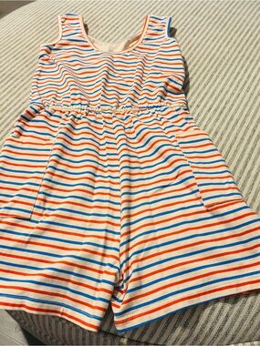 Girls' red & Blue Striped Cotton Romper